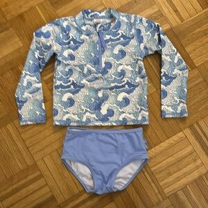 RuffleButts / RuggedButts Ocean Camo girls swim rash guard set, NWOT.